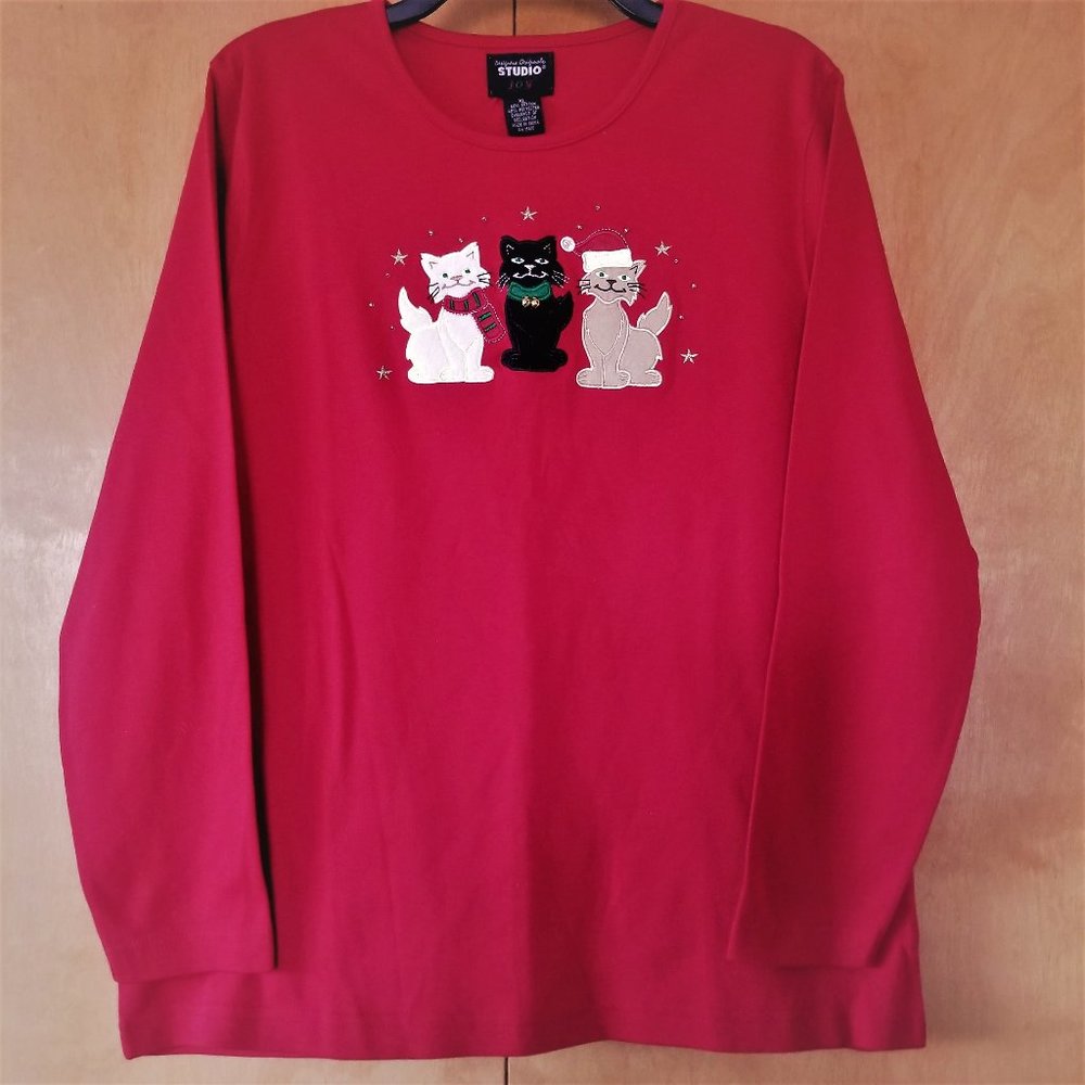 New Women's red Christmas graphic top.